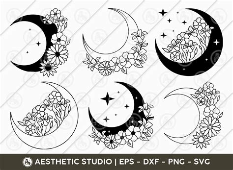 Floral Moon SVG, Floral Moon Silhouette, Floral Moon Bundle | Inspire ...