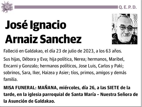 José Ignacio Arnaiz Sánchez Esquela El Correo