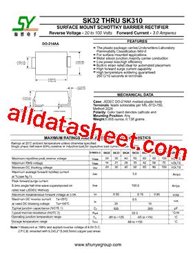 SK32 Datasheet PDF Changzhou Shunye Electronics Co Ltd