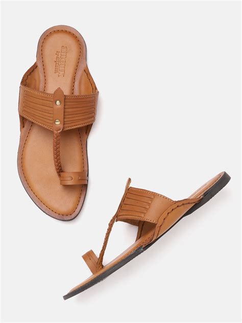 Buy Anouk Men Tan Brown Striped Handcrafted One Toe Comfort Sandals Sandals For Men 16090686