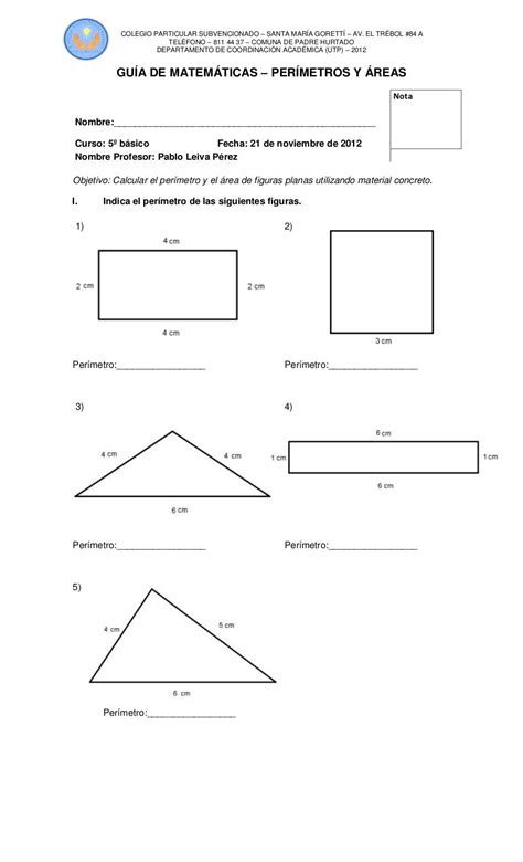 Guía De Matemáticas Perimetro Area Área Y Perímetro Matematicas