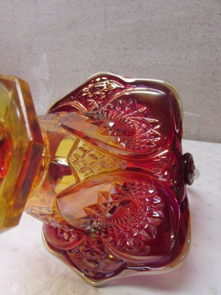 Lot Detail Fabulous Ruby Red Amberina Carnival Glass Basket