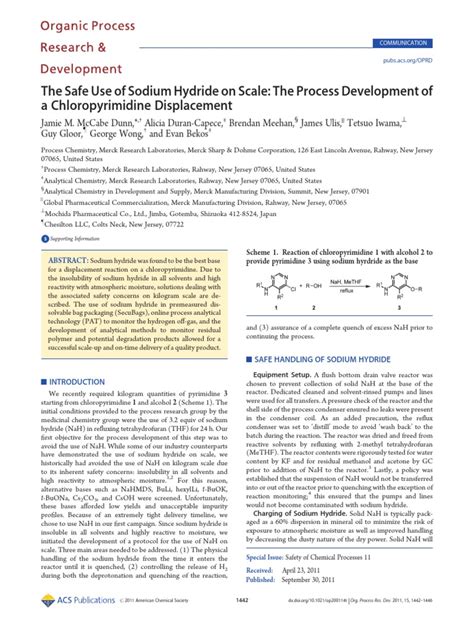 The Safe Use Of Sodium Hydride On Scale Pdf Tetrahydrofuran