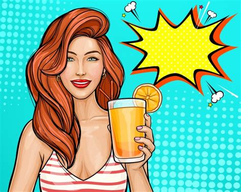 Sexy Pop Art Girl Holding A Cocktail In Her Hand Vector Image