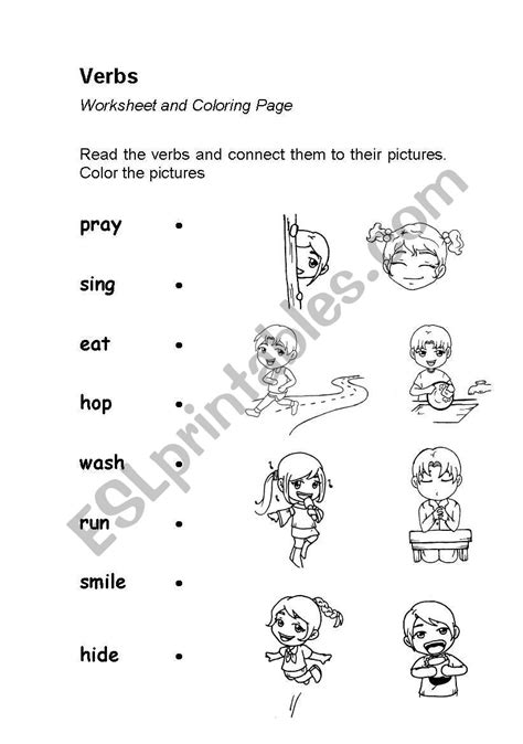 Verbs Or Action Words Worksheet And Coloring Page Esl Worksheet By