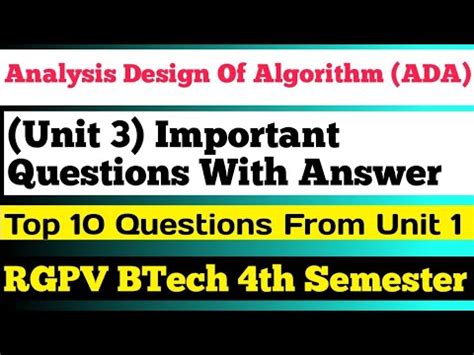 Analysis Design Of Algorithm Unit Important Questions Ada Unit