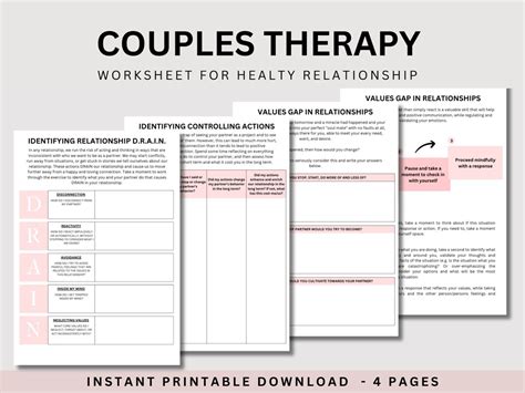 Couples Therapy Worksheets 4 Page Bundle Reacting Vs Responding Communication Skills