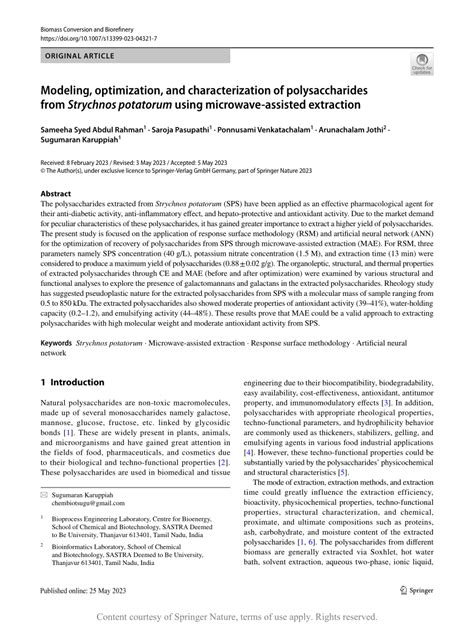 Modeling Optimization And Characterization Of Polysaccharides From Strychnos Potatorum Using