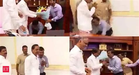 Telangana Video Of Top Medical Officer Repeatedly Touching Cm Kcrs