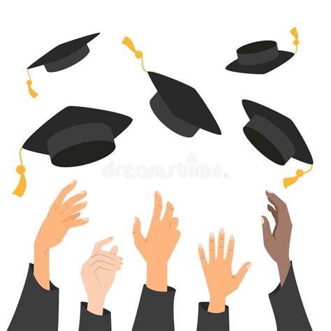 Concept Of Education Hands Of Graduates Throwing Graduation Hats In The Air Stock Illustration