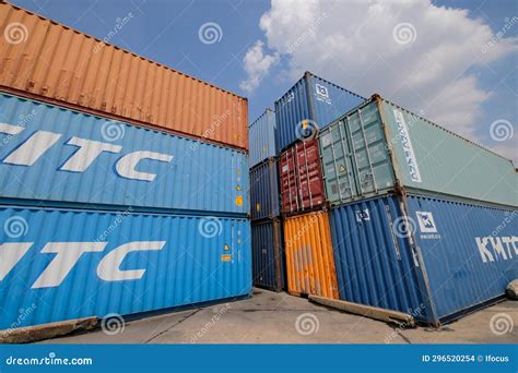 Stacked Shipping Containers At Khlong Toei Port Editorial Stock Image