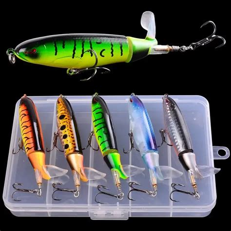 5Pcs Box Topwater Fishing Lure Kit Whopper Popper Artificial Bait Hard