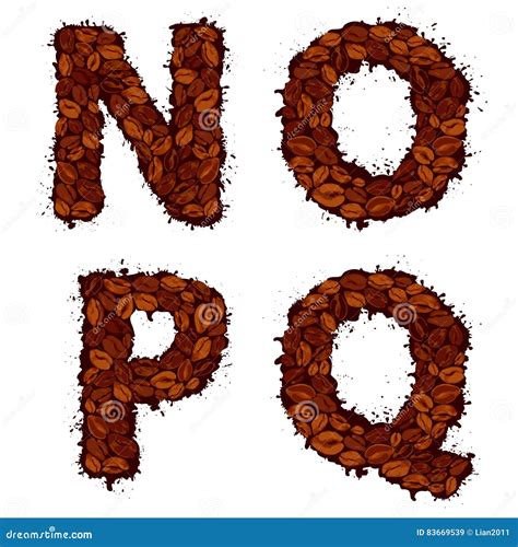 Nopq English Alphabet Letters Made Of Coffee Beans In Grunge Stock