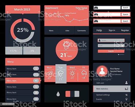 Modern Ui Flat Design Kit In Trendy Color Stock Illustration Download