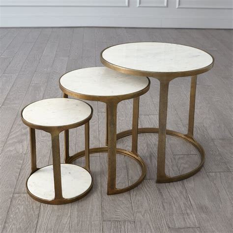 Global Views Piece Marble Top Nesting Table Set Brass Wayfair