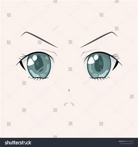 Angry Anime Style Big Green Eyes เวกเตอร์สต็อก ปลอดค่าลิขสิทธิ์