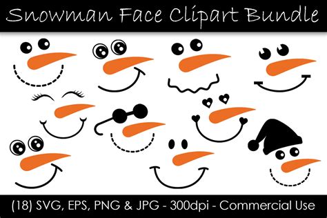 Cute Snowman Face Graphics Bundle Snowman Face Clipart By Gjsart