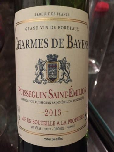 Château Bayens Charmes de Bayens Puisseguin Saint Émilion Vivino US