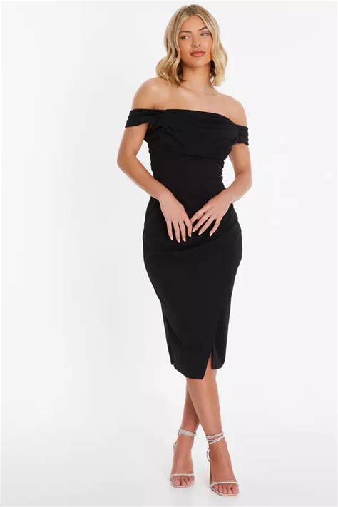 Black Bardot Midi Wrap Dress Quiz Clothing