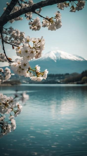 Premium AI Image | A view of mount fuji from the lake