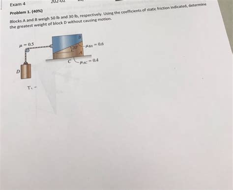 Solved Exam Problem Blocks A And B Weigh Lb Chegg