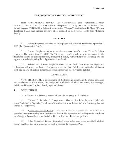 Employment Separation Agreement 10 Examples Format Pdf