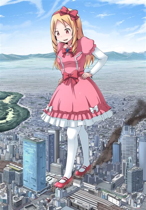 Safebooru 1girl Blonde Hair Bow Brown Eyes Building City Clouds Day