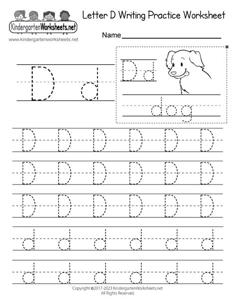 Free Printable Letter D Writing Practice Worksheet For Kindergarten