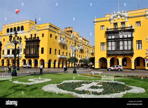 Colonial Buildings Plaza Mayor Lima Peru South America Stock Photo