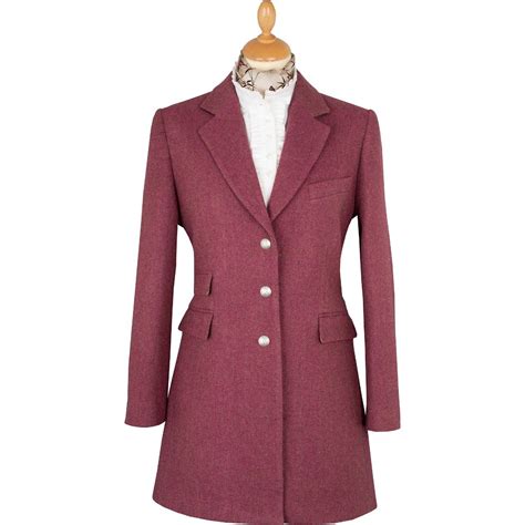 Pink Herringbone Carlisle Tweed Classic Coat Cordings