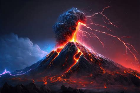 Massive Volcanic Eruption And Lava Flow Generative Ai Stock