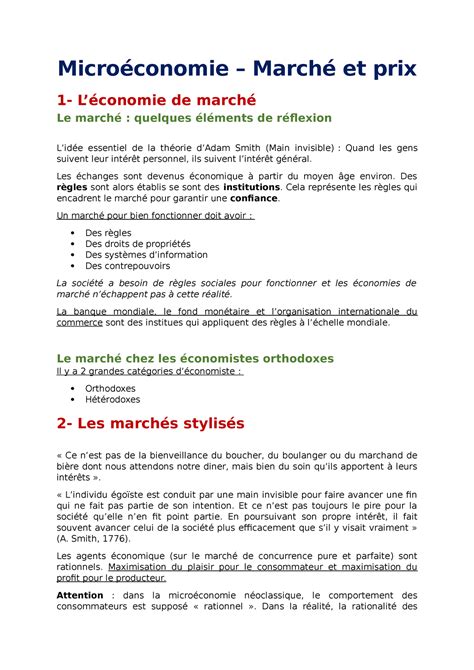 Cours Micro L1 Microéconomie Marché Et Prix 1 Léconomie De Marché