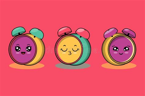 Lindo Colorido Kawaii Reloj Caricatura Personajes Vector Set