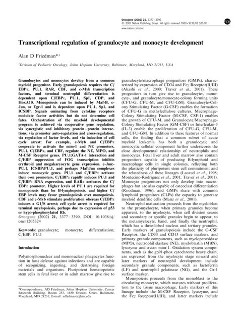 Transcriptional Regulation of Granulocyte and Monocyte Development | PDF | Haematopoiesis ...