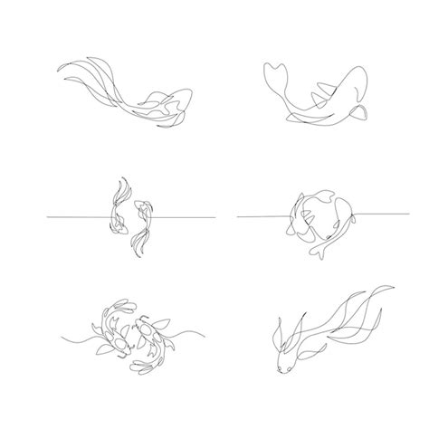 Poisson Carpe Koi Sur Fond Blanc Dans Un Style De Dessin En Ligne