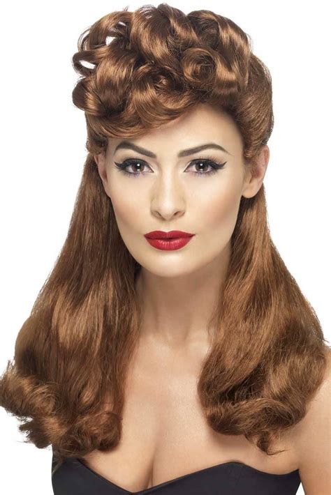 Brown Rockabilly Womens Wig 1940s Brown Pin Up Costume Wig