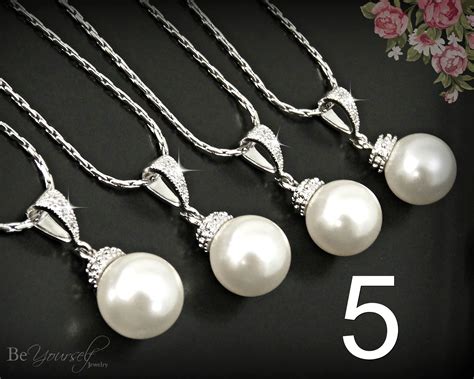 5 Bridesmaid Pearl Necklaces Wedding Jewelry Bridesmaid T Etsy