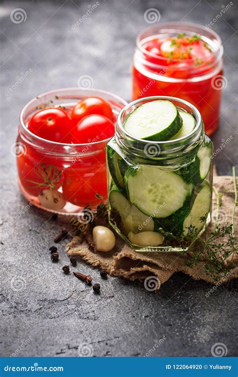 Assortment Of Pickled Vegetable In Jars Stock Photo Image Of