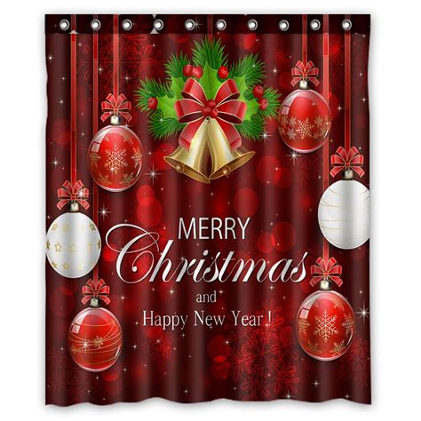 Phfzk Merry Christmas Shower Curtain Red Sparkle Background With