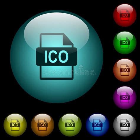 Iconos De Formato De Archivo Ico En Botones De Vidrio Iluminado Por