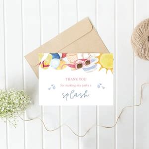 Pool Party Thank You Card Template Swimming Party Thank You Etsy