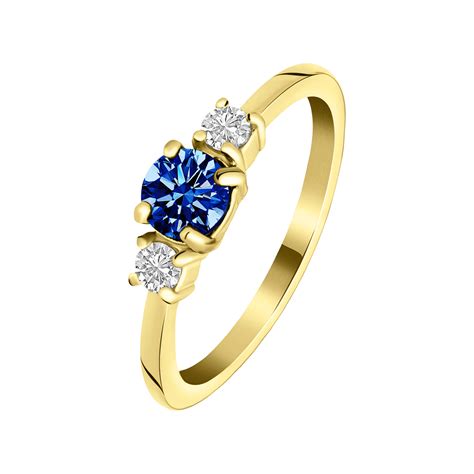 Stalen Goldplated Vintage Ring Met Blauwe Zirkonia Lucardi Nl