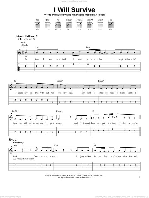 Gaynor I Will Survive Sheet Music For Guitar Solo Easy Tablature