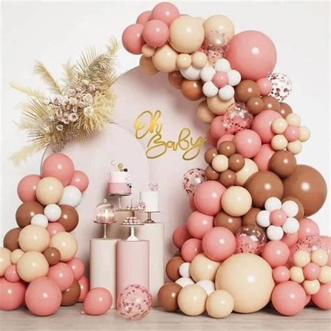 Kit Arche Ballons Rose Bohème 148 Pièces Guirlande De Ballons Marron