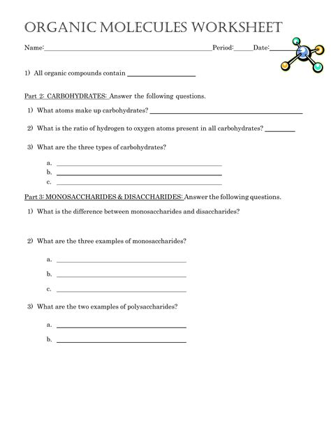 Organic Molecules Worksheet Answer Key Owhentheyanks