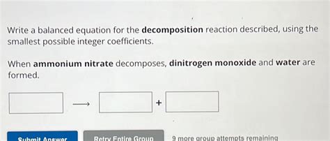 Solved Write A Balanced Equation For The Decomposition Reaction