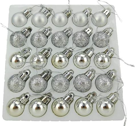 Silver Christmas Tree Baubles Shiny Matte And Glitter Decorated