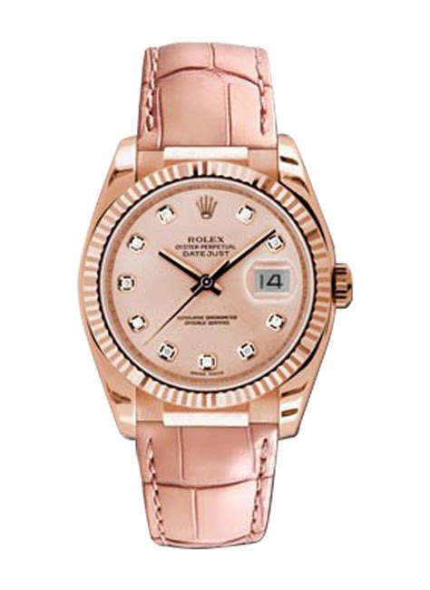 116135usedpinkdiamond Rolex Datejust 36mm Rose Gold On Strap