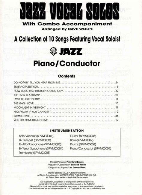 JAZZ VOCAL SOLOS With Combo Accompaniment