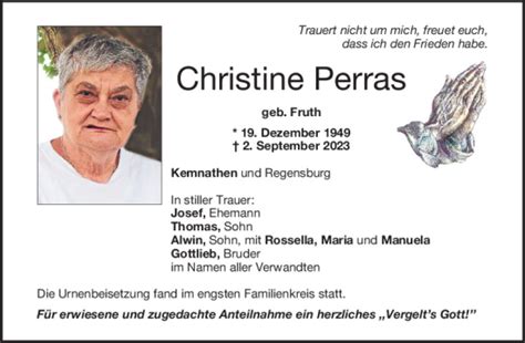 Traueranzeigen Von Christine Perras Mittelbayerische Trauer